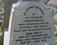 The gravestone of Henry J.'s mother Anne Doyle who died  in 1916 - also her husband James Doyle.  Miners of Mourne, Montana, Butte, Co. Down, N.Ireland.
